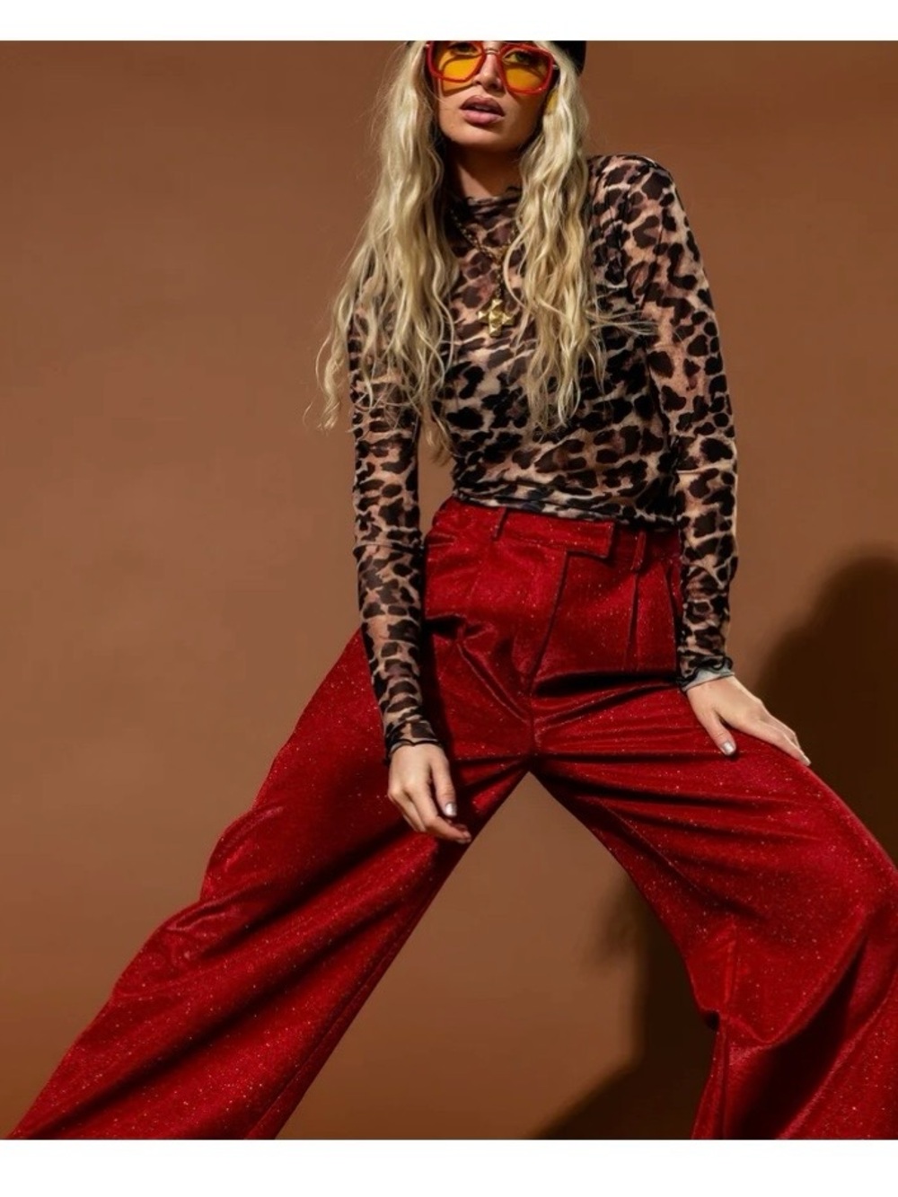 Dressed in LALA Red Sparkle Wide Leg Pants